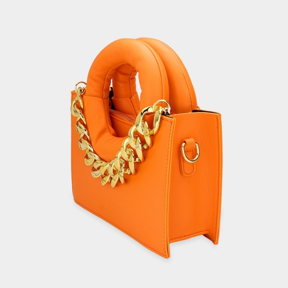 Gold & Black Leather 2 in 1 Tote & Crossbody Bag Purse Cute Womens Chain Link - Picture 2 of 5